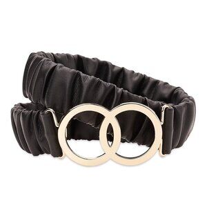 Madden NYC Black Ruched Stretch Belt Gold Buckle Women’s Size L / XL